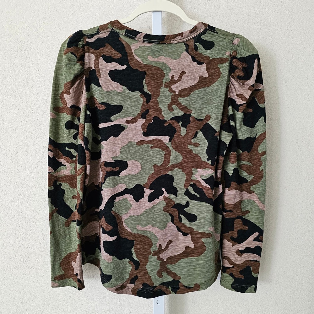 VERONICA BEARD Porter Camouflage Print Puff Long Sleeve Pullover Top Sz XS - Picture 2 of 12